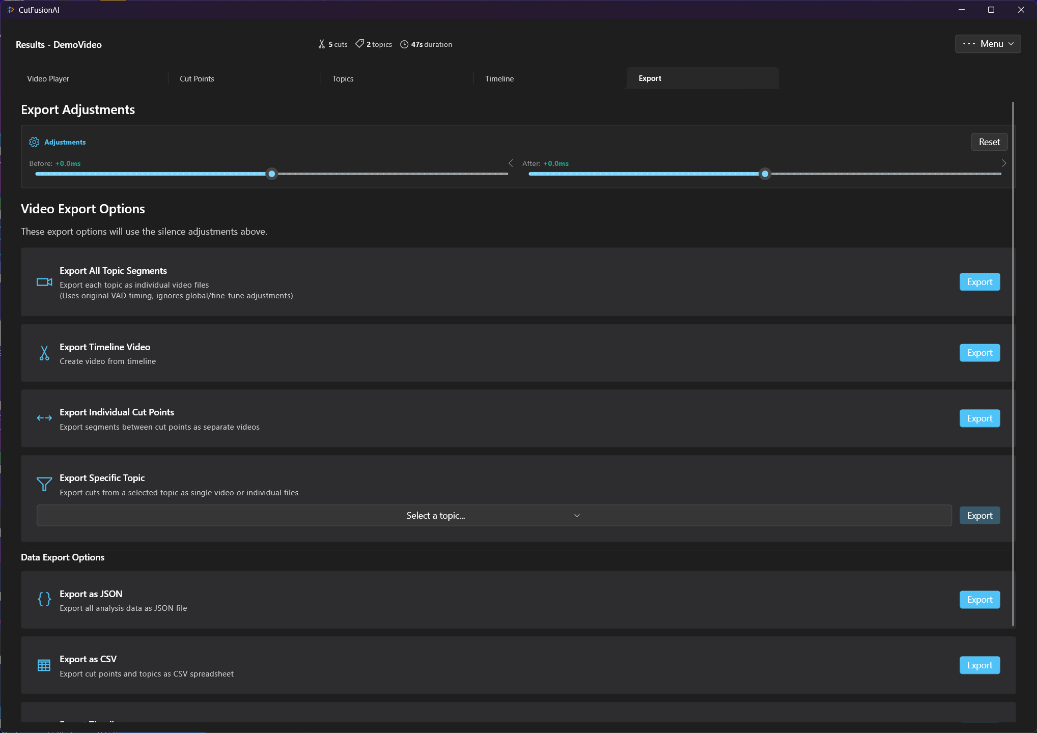 Exports Tab