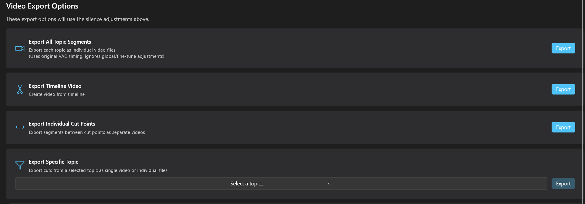Video Export Options
