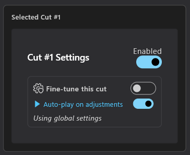 Selected Cut Settings
